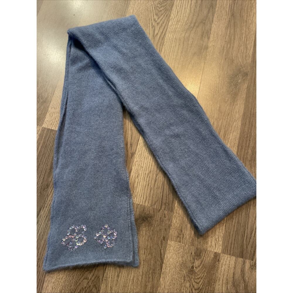 Saks Fifth Avenue Cashmere Scarf Blue 6x81 Inches Bedazzled Flowers